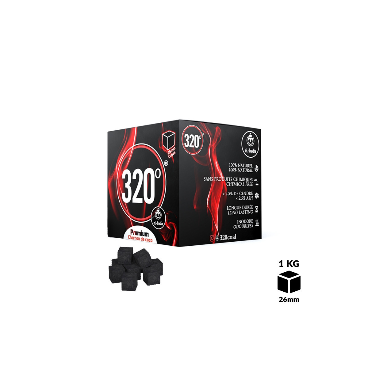 Уголь El-Badia 320° CUBES 26mm 1Kg
