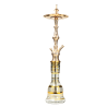 Altın rengi işlemeli pirinç gövdeli ve altın rengi çizgili cam şişeli Khalil Mamoon Taj Mahal Gold 77 cm nargile